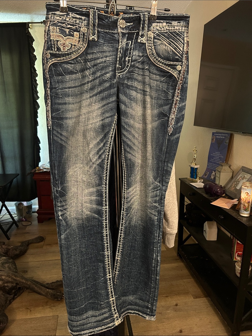 Rock Revival Washed Dark Blue Boot Cut Jeans